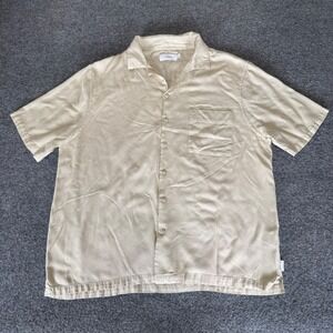 Onia Shirt Mens Large Beige Short Sleeve Button Up Viscose Casual‎ Resort Wear
